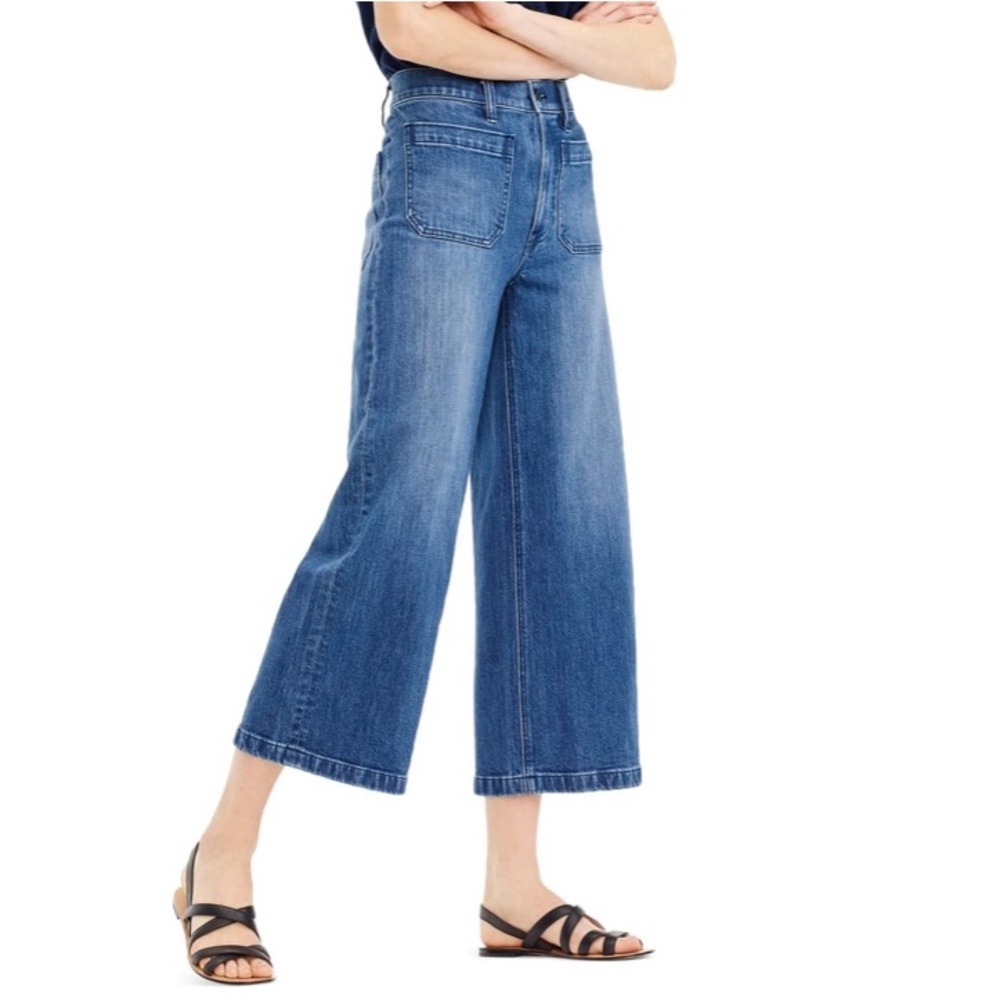 J. Crew Wide-Leg Crop Jeans in Medium Blue Denim